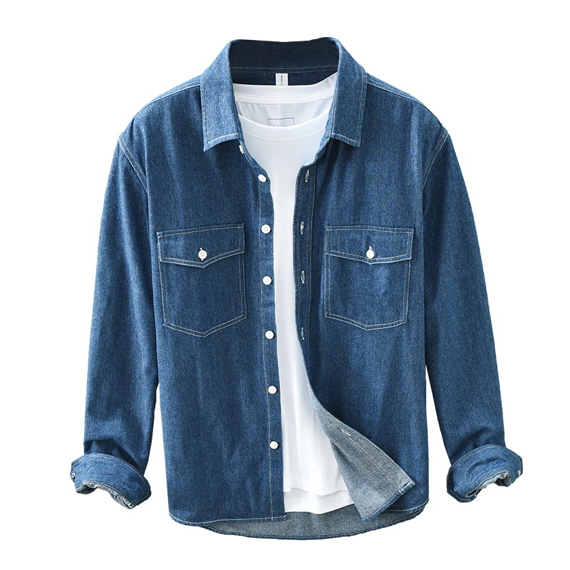 Muška denim košulja s dugim rukavima, retro casual pamuk, širokog kroja, s više džepova