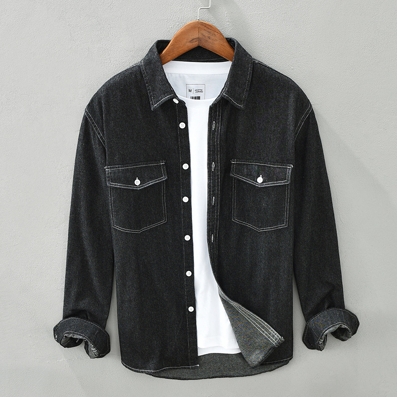 Muška denim košulja s dugim rukavima, retro casual pamuk, širokog kroja, s više džepova