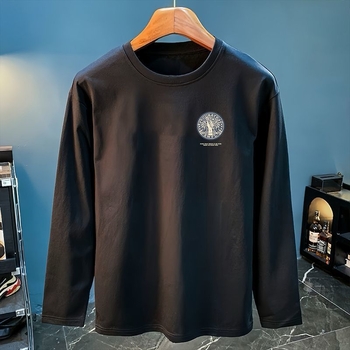 Ανδρικό μακρυμάνικο T‑shirt από 100% βαμβάκι, φαρδιά γραμμή, στρογγυλή λαιμόκοψη, άνοιξη-φθινόπωρο