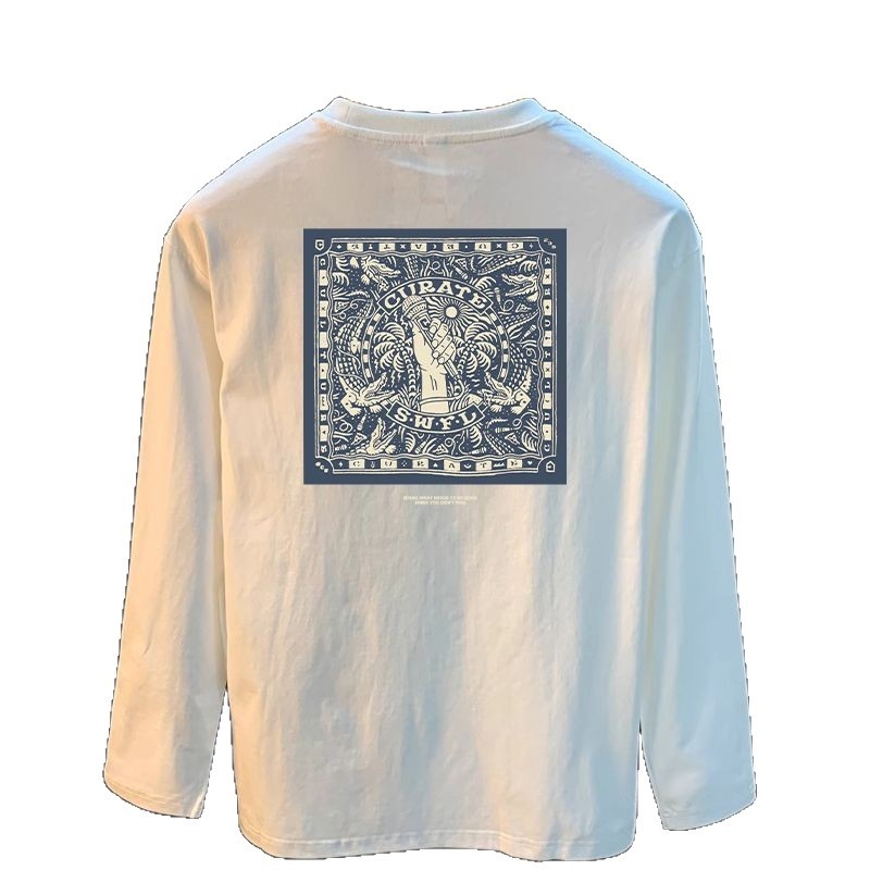 Ανδρικό μακρυμάνικο T‑shirt από 100% βαμβάκι, φαρδιά γραμμή, στρογγυλή λαιμόκοψη, άνοιξη-φθινόπωρο