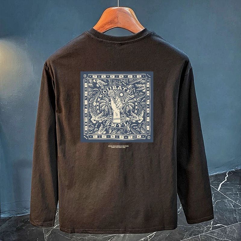 Ανδρικό μακρυμάνικο T‑shirt από 100% βαμβάκι, φαρδιά γραμμή, στρογγυλή λαιμόκοψη, άνοιξη-φθινόπωρο