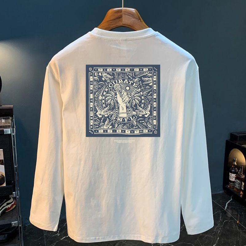 Ανδρικό μακρυμάνικο T‑shirt από 100% βαμβάκι, φαρδιά γραμμή, στρογγυλή λαιμόκοψη, άνοιξη-φθινόπωρο