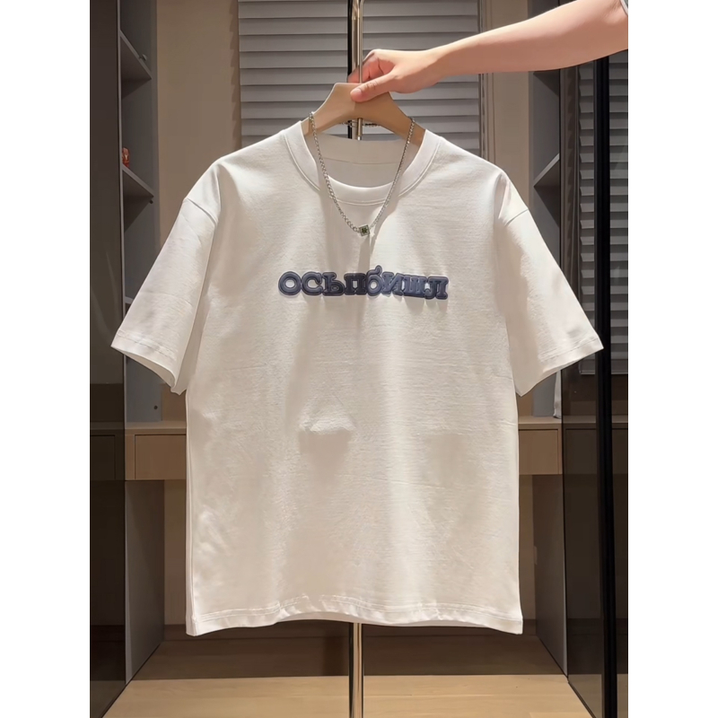 Ανδρικό T‑shirt με εκτύπωση γραμμάτων στην πλάτη, κοντομάνικο, στρογγυλή λαιμόκοψη, βαμβακερό, καθημερινό καλοκαιρινό T-shirt