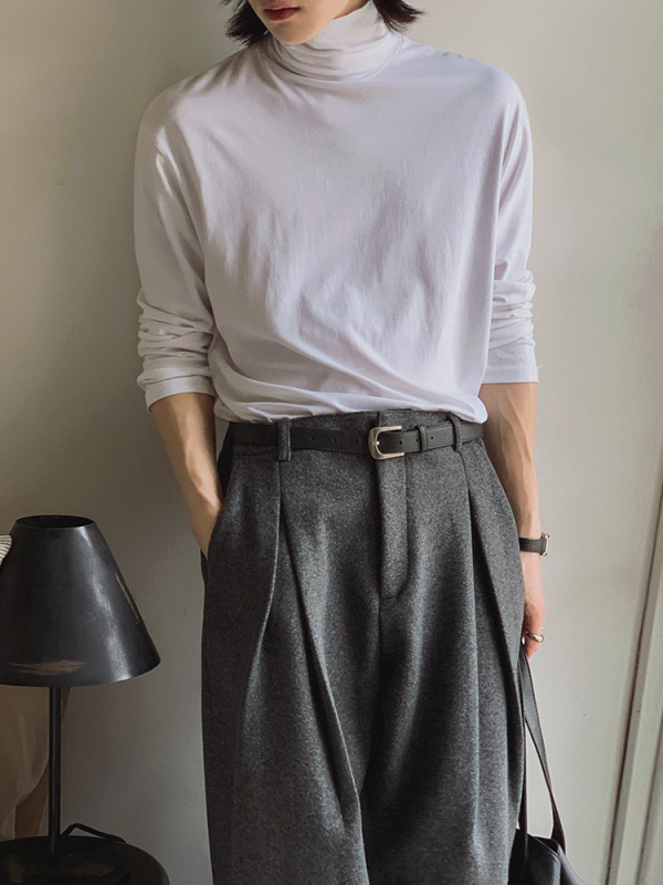 MYQ Jednostavan stil s visokim ovratnikom i dugim rukavom, muški T-shirt, 100% pamuk, zimski temeljni sloj, korejski stil