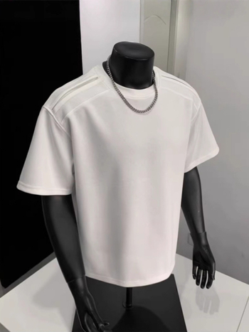 Ανδρικό βαρέως τύπου κοντομάνικο T-shirt, καλοκαίρι, αμερικανικού στυλ, μονόχρωμο, άνετη γραμμή