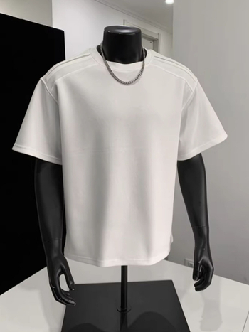Ανδρικό βαρέως τύπου κοντομάνικο T-shirt, καλοκαίρι, αμερικανικού στυλ, μονόχρωμο, άνετη γραμμή