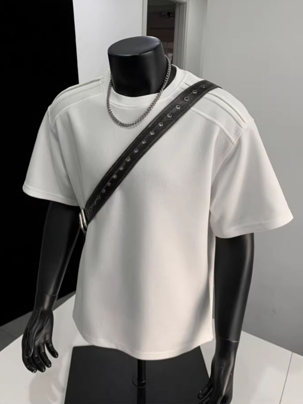 Ανδρικό βαρέως τύπου κοντομάνικο T-shirt, καλοκαίρι, αμερικανικού στυλ, μονόχρωμο, άνετη γραμμή