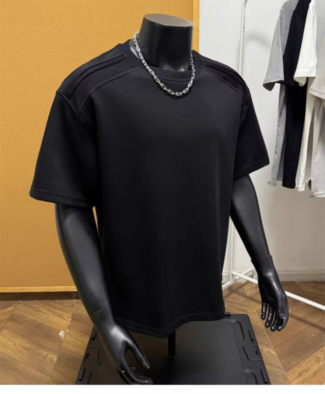 Ανδρικό βαρέως τύπου κοντομάνικο T-shirt, καλοκαίρι, αμερικανικού στυλ, μονόχρωμο, άνετη γραμμή