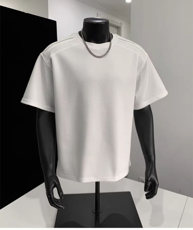 Ανδρικό βαρέως τύπου κοντομάνικο T-shirt, καλοκαίρι, αμερικανικού στυλ, μονόχρωμο, άνετη γραμμή