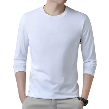 Ανδρικό μακρυμάνικο T-shirt από βαμβάκι, μονόχρωμο, στενή γραμμή, λαιμός στρογγυλός, για τον χειμώνα, άνετο ως βασικό ρούχο.