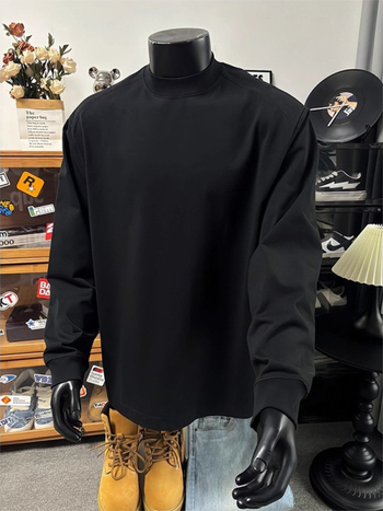 Ανδρικό μακρυμάνικο T‑shirt από 100% βαμβάκι, μονόχρωμο, χαλαρή γραμμή, κατάλληλο για άνοιξη και φθινόπωρο