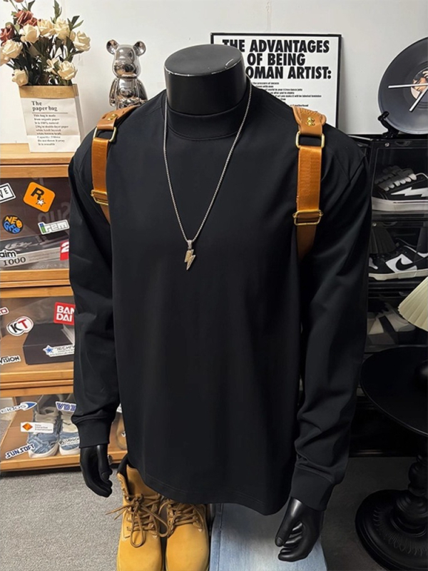 Ανδρικό μακρυμάνικο T‑shirt από 100% βαμβάκι, μονόχρωμο, χαλαρή γραμμή, κατάλληλο για άνοιξη και φθινόπωρο