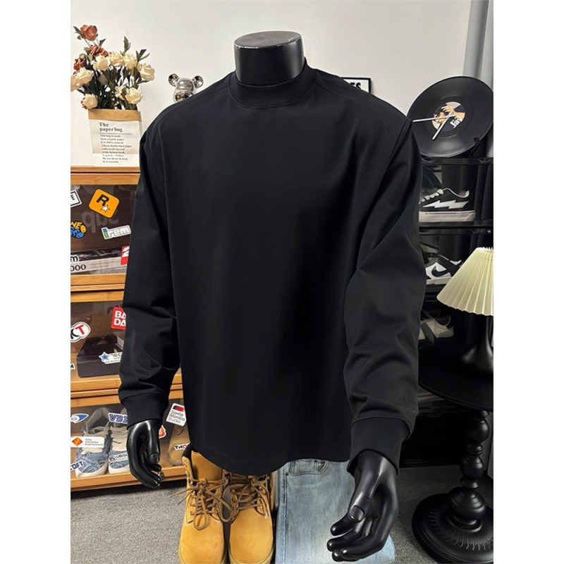 Ανδρικό μακρυμάνικο T‑shirt από 100% βαμβάκι, μονόχρωμο, χαλαρή γραμμή, κατάλληλο για άνοιξη και φθινόπωρο