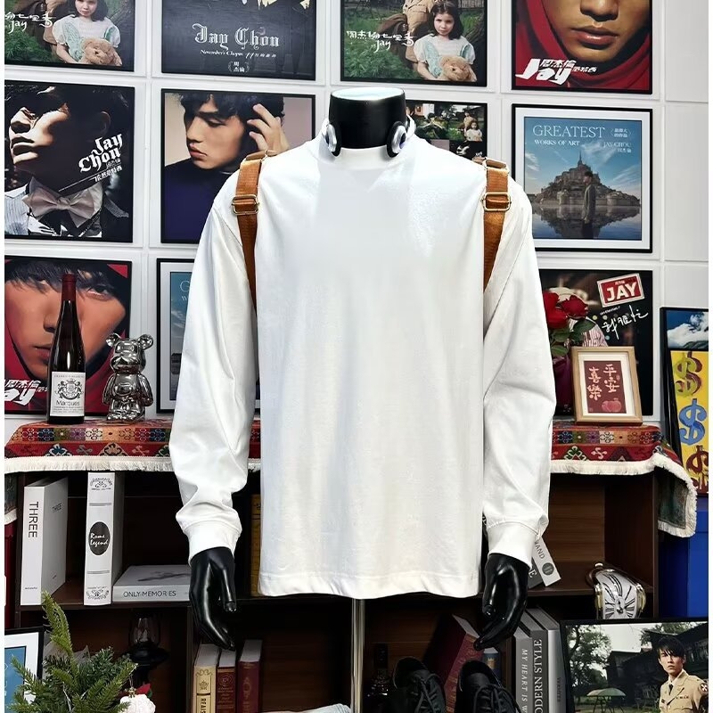 Ανδρικό μακρυμάνικο T‑shirt από 100% βαμβάκι, μονόχρωμο, χαλαρή γραμμή, κατάλληλο για άνοιξη και φθινόπωρο