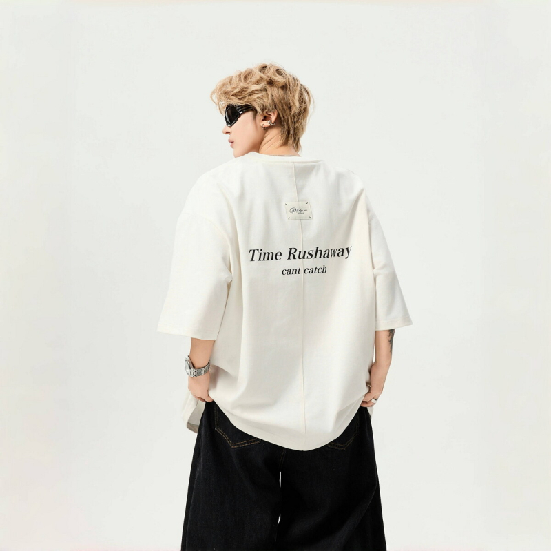 T-shirt από 100% βαμβάκι, βαρύ ύφασμα, με αμερικάνικο κεντημένο λογότυπο, ανδρική, κοντά μανίκια, χαλαρή γραμμή, στρογγυλός λαιμός, για καλοκαίρι