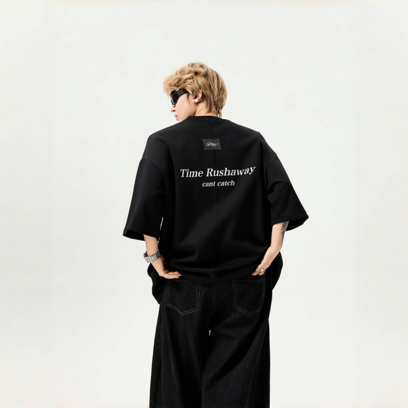 T-shirt από 100% βαμβάκι, βαρύ ύφασμα, με αμερικάνικο κεντημένο λογότυπο, ανδρική, κοντά μανίκια, χαλαρή γραμμή, στρογγυλός λαιμός, για καλοκαίρι