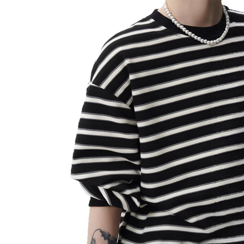 Αντρικό T‑shirt με μακριά μανίκια σε αμερικανικού στυλ, ριγέ, vintage color-block, βασική μπλούζα με στρογγυλό λαιμό