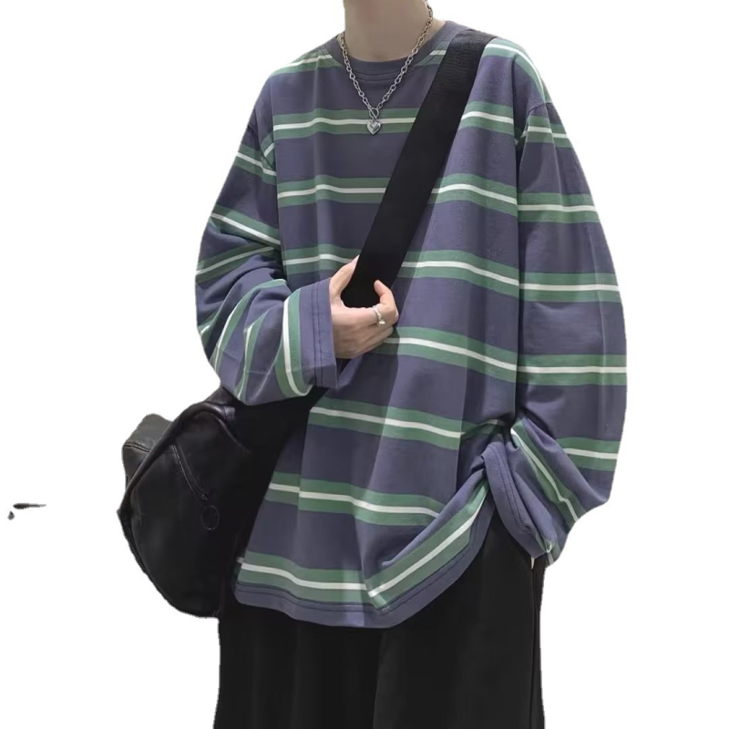 Csíkos hosszú ujjú póló férfiaknak, laza oversize szabás, streetwear