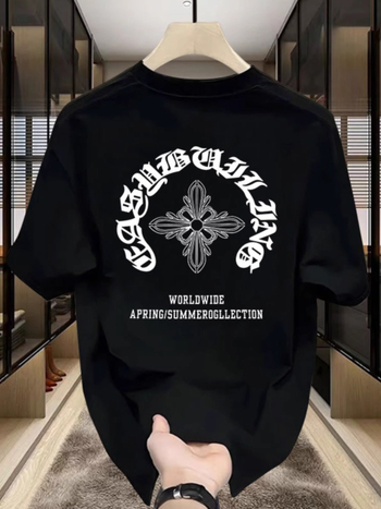 Ανδρικό κοντομάνικο T-shirt από 100% βαμβάκι, καλοκαίρι, κορεατικό στυλ, μινιμαλιστικό σχέδιο, φαρδιά γραμμή, στιλ Χονγκ Κονγκ, casual
