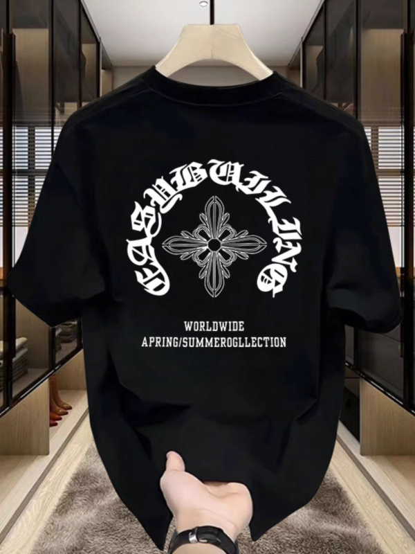 Ανδρικό κοντομάνικο T-shirt από 100% βαμβάκι, καλοκαίρι, κορεατικό στυλ, μινιμαλιστικό σχέδιο, φαρδιά γραμμή, στιλ Χονγκ Κονγκ, casual