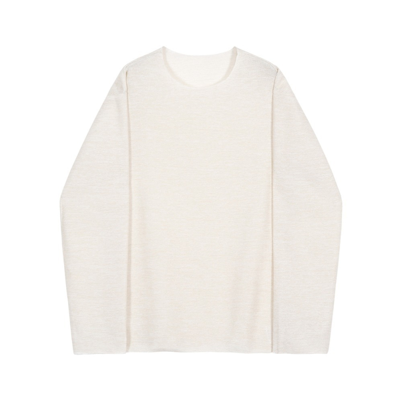 Bijeli muški T-shirt s okruglim izrezom, udoban kroj, dugi rukavi, casual stil, visoka kvaliteta