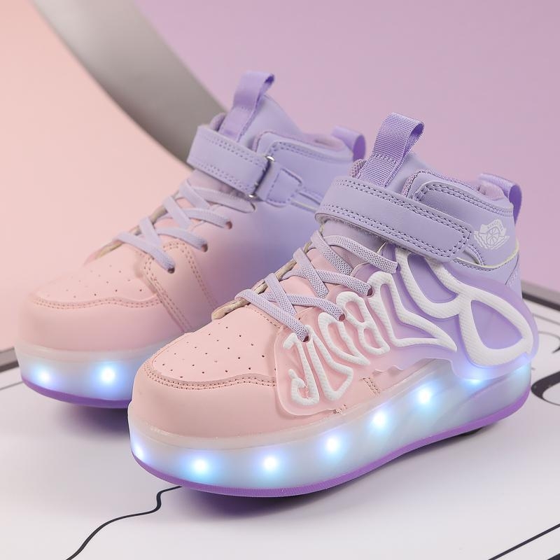 Παιδικά πατίνια τεσσάρων ρολών με LED φωτισμό, αναπνεύσιμο επάνω μέρος από συνθετικό δέρμα, άνοιξη 2024, για αγόρια