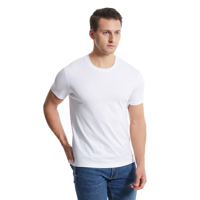Λευκό ανδρικό T‑shirt από 95% βαμβάκι, κοντό μανίκι, στρογγυλή λαιμόκοψη, ίσια γραμμή, αδιάβροχο και ανθεκτικό στα λεκέδες