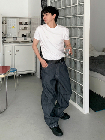 MYQ Muška ljetna ležerna majica kratkih rukava s okruglim izrezom, korejski stil Cleanfit