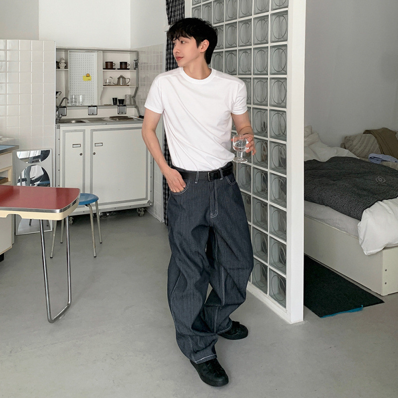 MYQ Muška ljetna ležerna majica kratkih rukava s okruglim izrezom, korejski stil Cleanfit