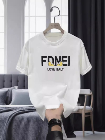 Ανδρικό κοντομάνικο T‑shirt από 100% βαμβάκι, καλοκαίρι 2024, ευρωπαϊκό στυλ, μινιμαλιστικό τύπωμα με γράμματα, στενή γραμμή