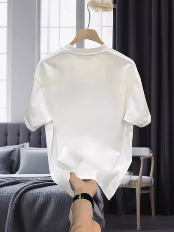 Ανδρικό κοντομάνικο T‑shirt από 100% βαμβάκι, καλοκαίρι 2024, ευρωπαϊκό στυλ, μινιμαλιστικό τύπωμα με γράμματα, στενή γραμμή