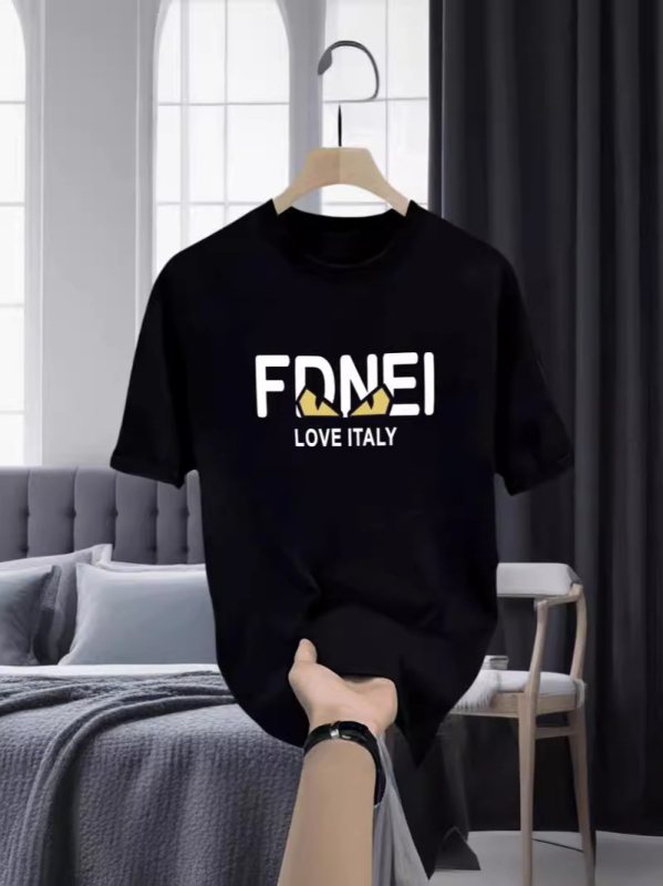 Ανδρικό κοντομάνικο T‑shirt από 100% βαμβάκι, καλοκαίρι 2024, ευρωπαϊκό στυλ, μινιμαλιστικό τύπωμα με γράμματα, στενή γραμμή