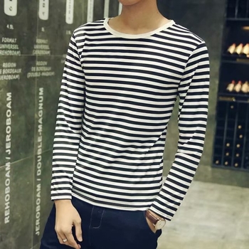 Muška dugačka rukava majica s prugama, uskog kroja, korejskog stila, svakodnevni streetwear s hongkonškim štihom