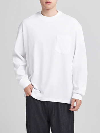 Momax ανδρικό T-shirt από βαμβάκι με στρογγυλό λαιμό, μακριά μανίκια, 2026 άνοιξη — νέο στυλ, απλό σχέδιο με τσέπη, βασικό T-shirt για άνδρες 75170