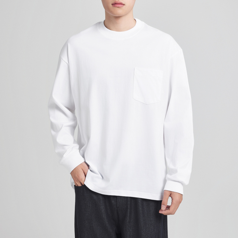 Momax ανδρικό T-shirt από βαμβάκι με στρογγυλό λαιμό, μακριά μανίκια, 2026 άνοιξη — νέο στυλ, απλό σχέδιο με τσέπη, βασικό T-shirt για άνδρες 75170