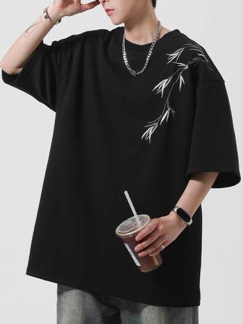 Κεντημένο κοντομάνικο T-shirt για άνδρες, καλοκαίρι 2026, σχέδιο μπαμπού, χαλαρή γραμμή, νέο κινεζικό στυλ
