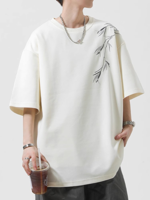 Κεντημένο κοντομάνικο T-shirt για άνδρες, καλοκαίρι 2026, σχέδιο μπαμπού, χαλαρή γραμμή, νέο κινεζικό στυλ