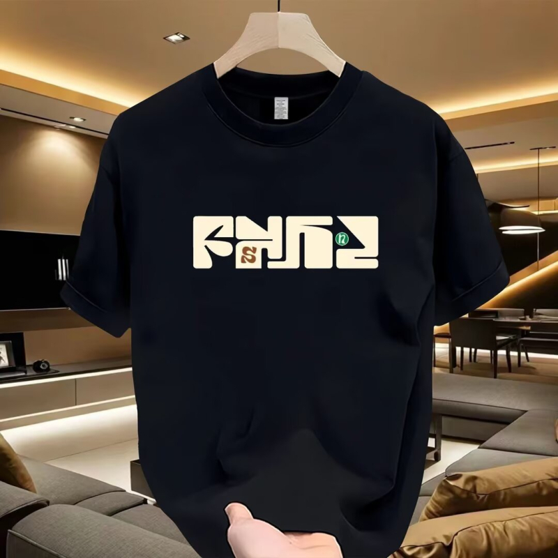 Ανδρικό κοντομάνικο βαμβακερό T-shirt, 2025 καλοκαίρι, άνετη γραμμή, στρογγυλός λαιμός, καθημερινή μόδα με εκτύπωση κινουμένων σχεδίων