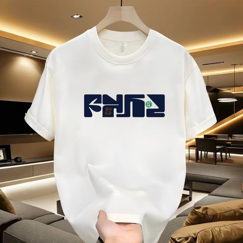 Ανδρικό κοντομάνικο βαμβακερό T-shirt, 2025 καλοκαίρι, άνετη γραμμή, στρογγυλός λαιμός, καθημερινή μόδα με εκτύπωση κινουμένων σχεδίων