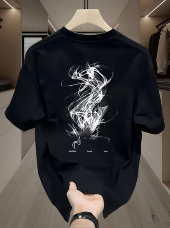 Ανδρικό κοντομάνικο T-shirt από 100% βαμβάκι με γεωμετρικό τύπωμα, στρογγυλή λαιμόκοψη, καλοκαίρι, casual