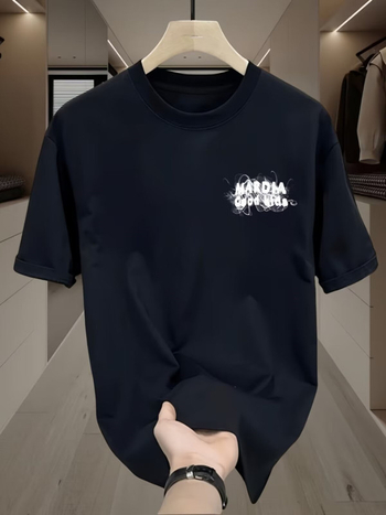 Ανδρικό κοντομάνικο T-shirt από 100% βαμβάκι με γεωμετρικό τύπωμα, στρογγυλή λαιμόκοψη, καλοκαίρι, casual