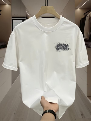 Ανδρικό κοντομάνικο T-shirt από 100% βαμβάκι με γεωμετρικό τύπωμα, στρογγυλή λαιμόκοψη, καλοκαίρι, casual