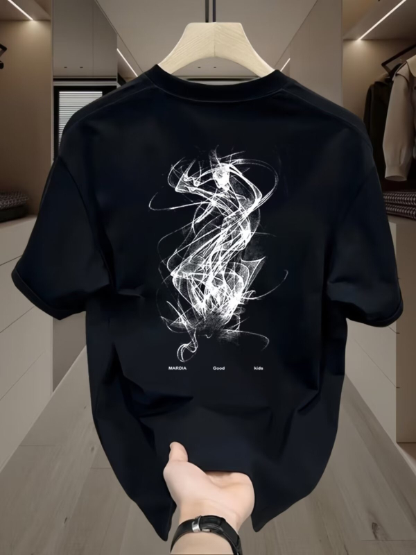 Ανδρικό κοντομάνικο T-shirt από 100% βαμβάκι με γεωμετρικό τύπωμα, στρογγυλή λαιμόκοψη, καλοκαίρι, casual
