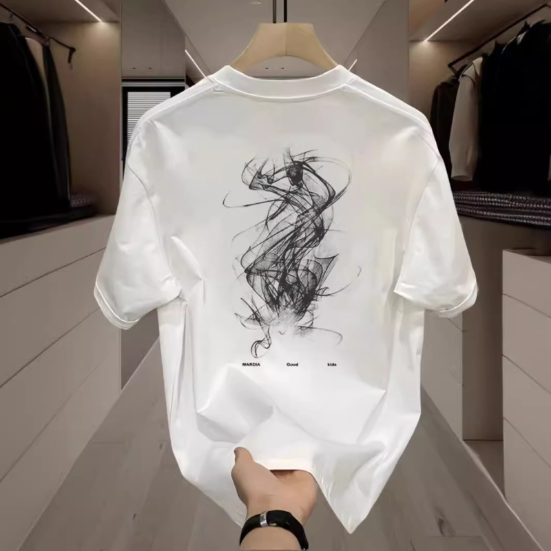 Ανδρικό κοντομάνικο T-shirt από 100% βαμβάκι με γεωμετρικό τύπωμα, στρογγυλή λαιμόκοψη, καλοκαίρι, casual