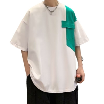 Ανδρική T‑shirt με μπλοκ χρωμάτων και ραγκλάν μανίκια, καλοκαίρι, χαλαρή γραμμή, ιαπωνικό αισθητικό, μοντέρνο ύφος