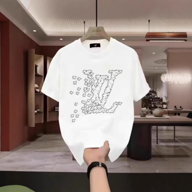 Καλοκαιρινή κοντομάνικη T-shirt από 100% βαμβάκι, unisex, χαλαρή γραμμή, γεωμετρικό τύπωμα, στρογγυλή λαιμόκοψη