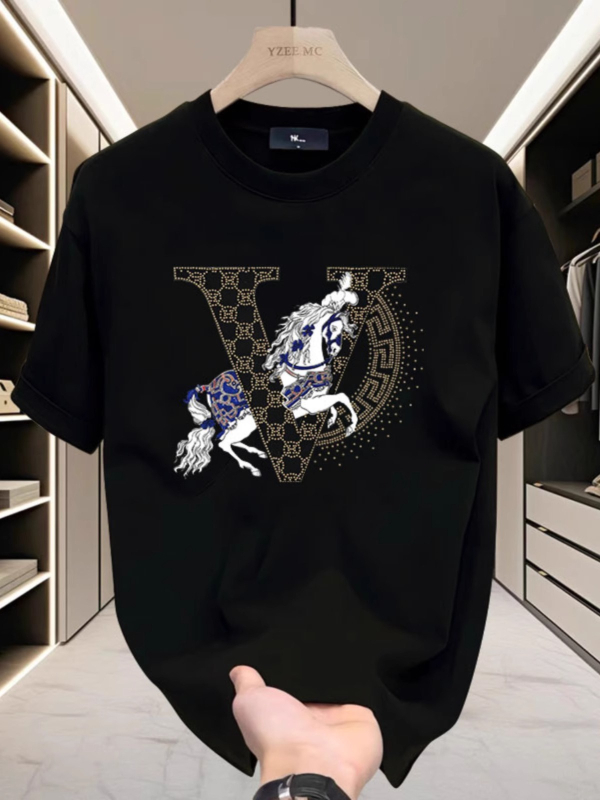 Αμερικανικού στυλ βαμβακερή αντρική T-shirt με τύπωμα, κοντό μανίκι, καλοκαίρι, στρογγυλή λαιμόκοψη, σχέδιο καρτούν