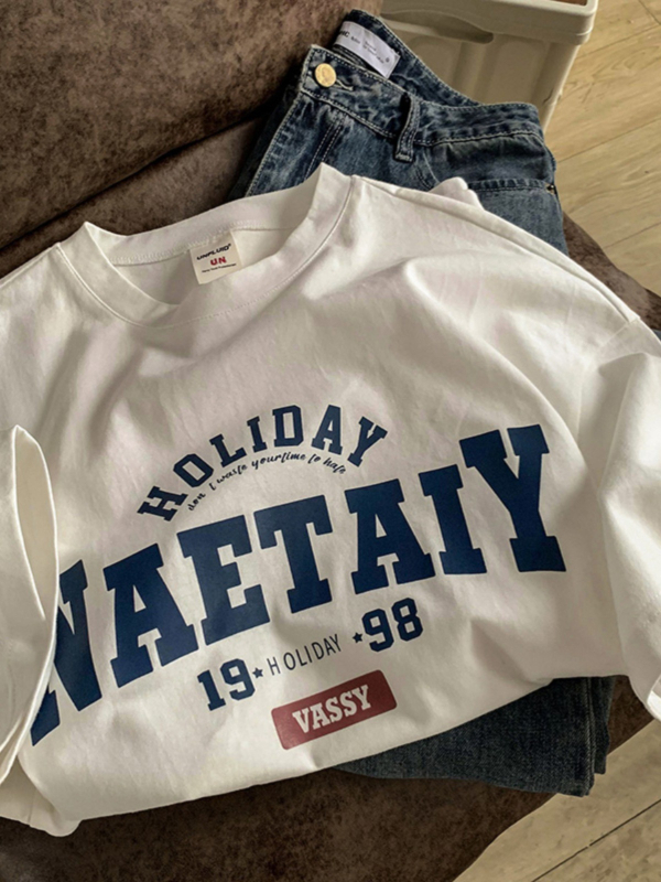 Ανδρικό κοντομάνικο T‑shirt σε αμερικάνικο στυλ, 100% βαμβάκι, καλοκαιρινό, χαλαρή γραμμή