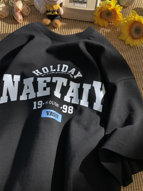 Ανδρικό κοντομάνικο T‑shirt σε αμερικάνικο στυλ, 100% βαμβάκι, καλοκαιρινό, χαλαρή γραμμή
