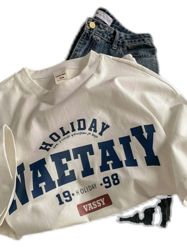 Ανδρικό κοντομάνικο T‑shirt σε αμερικάνικο στυλ, 100% βαμβάκι, καλοκαιρινό, χαλαρή γραμμή